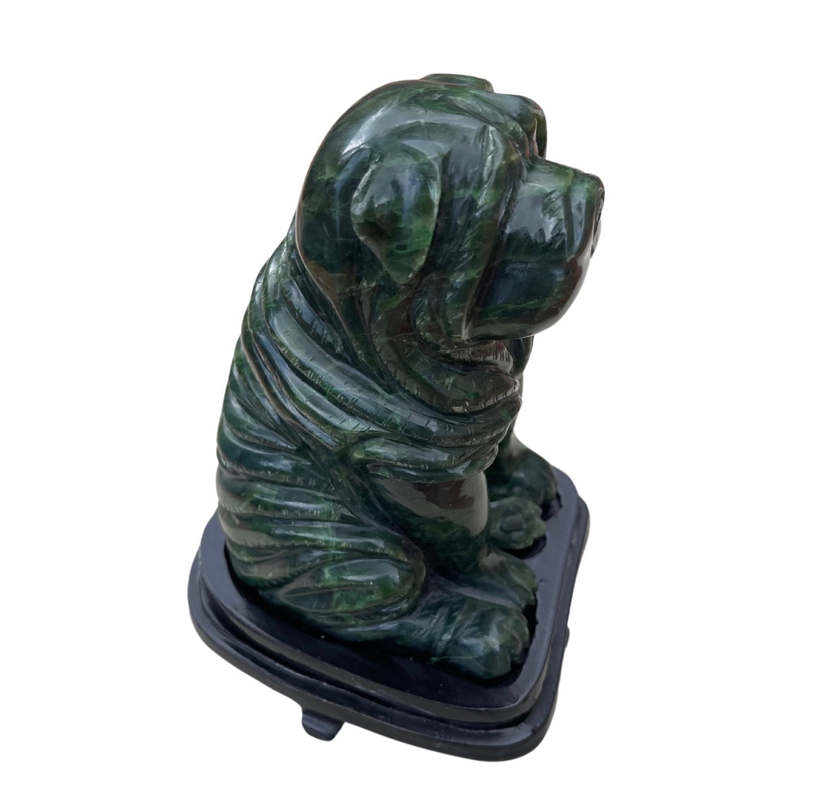 Hand-carved nephrite jade Sharpie dog