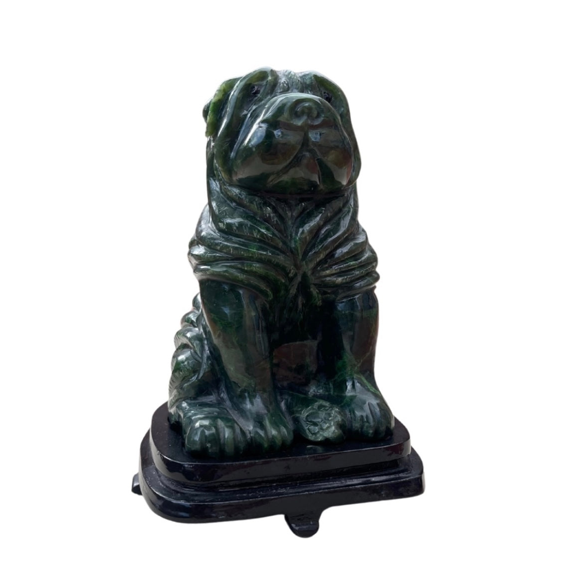 Hand-carved nephrite jade Sharpie dog
