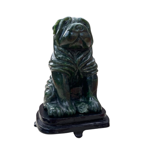 Hand-carved nephrite jade Sharpie dog