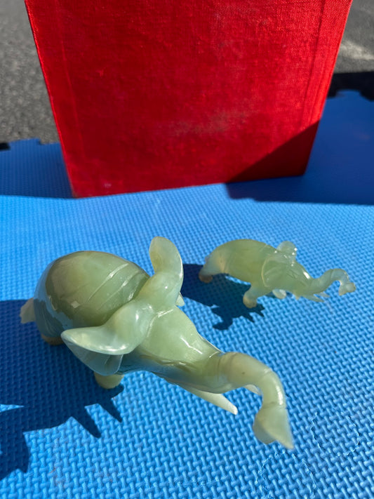 Hand-carved Chinese Jade Elephant Set