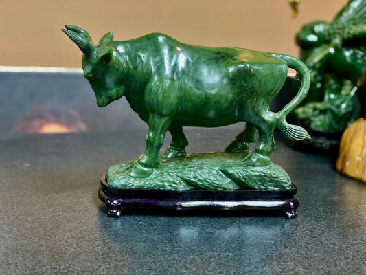 Hand-carved Nephrite Jade Bull